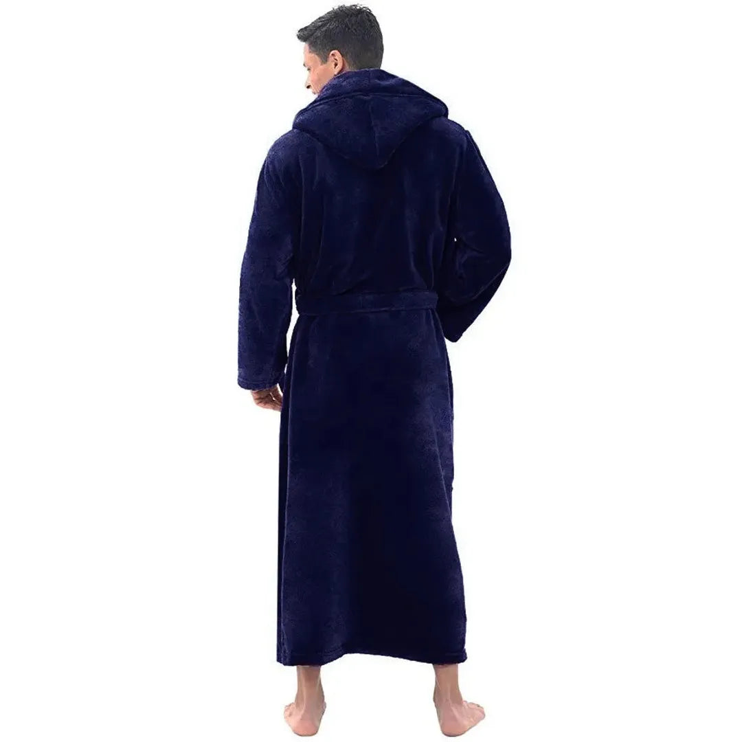 Men's Long Hooded Bathrobe with Pockets