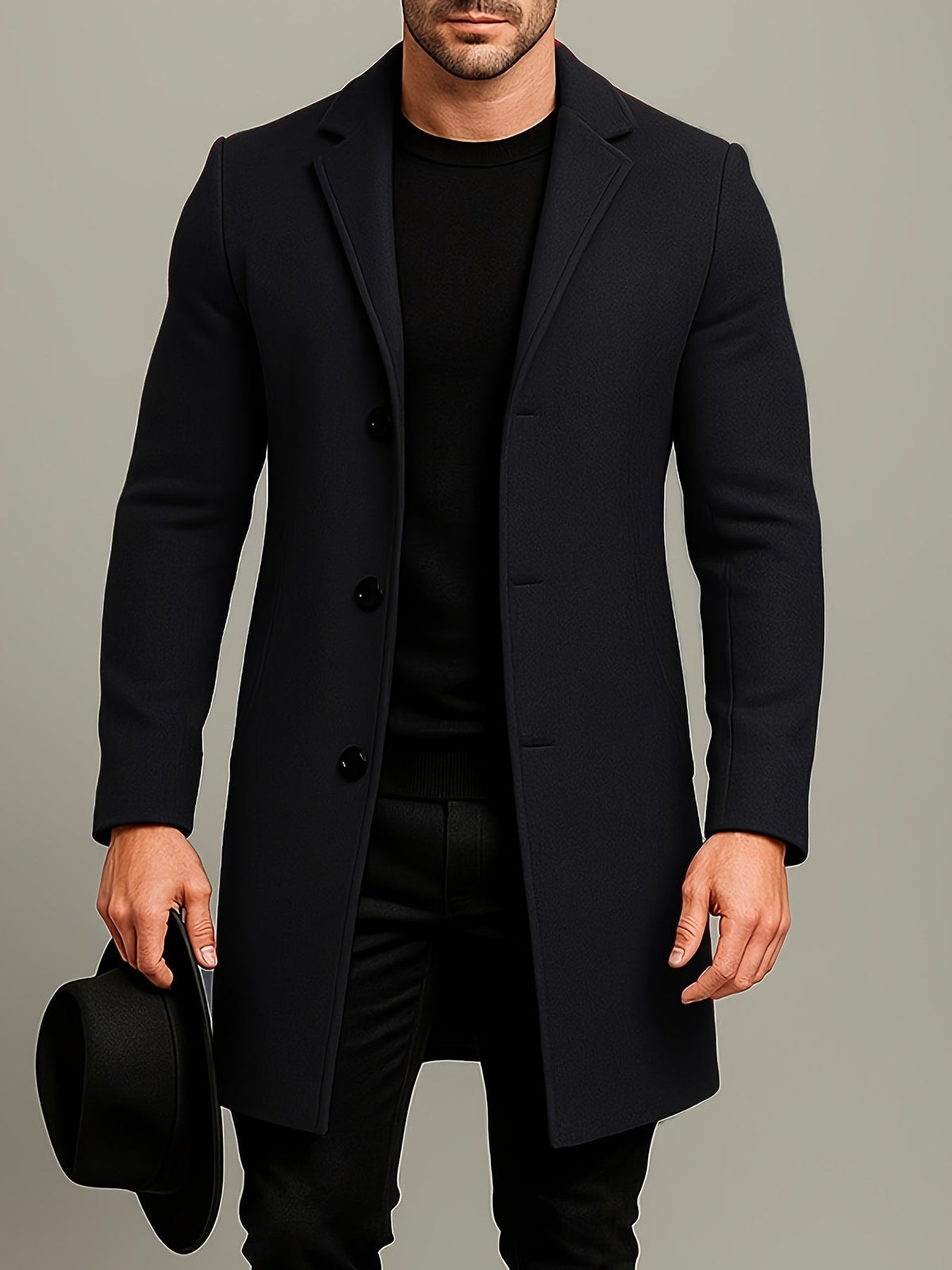 Men's Mid-Length Tweed Overcoat