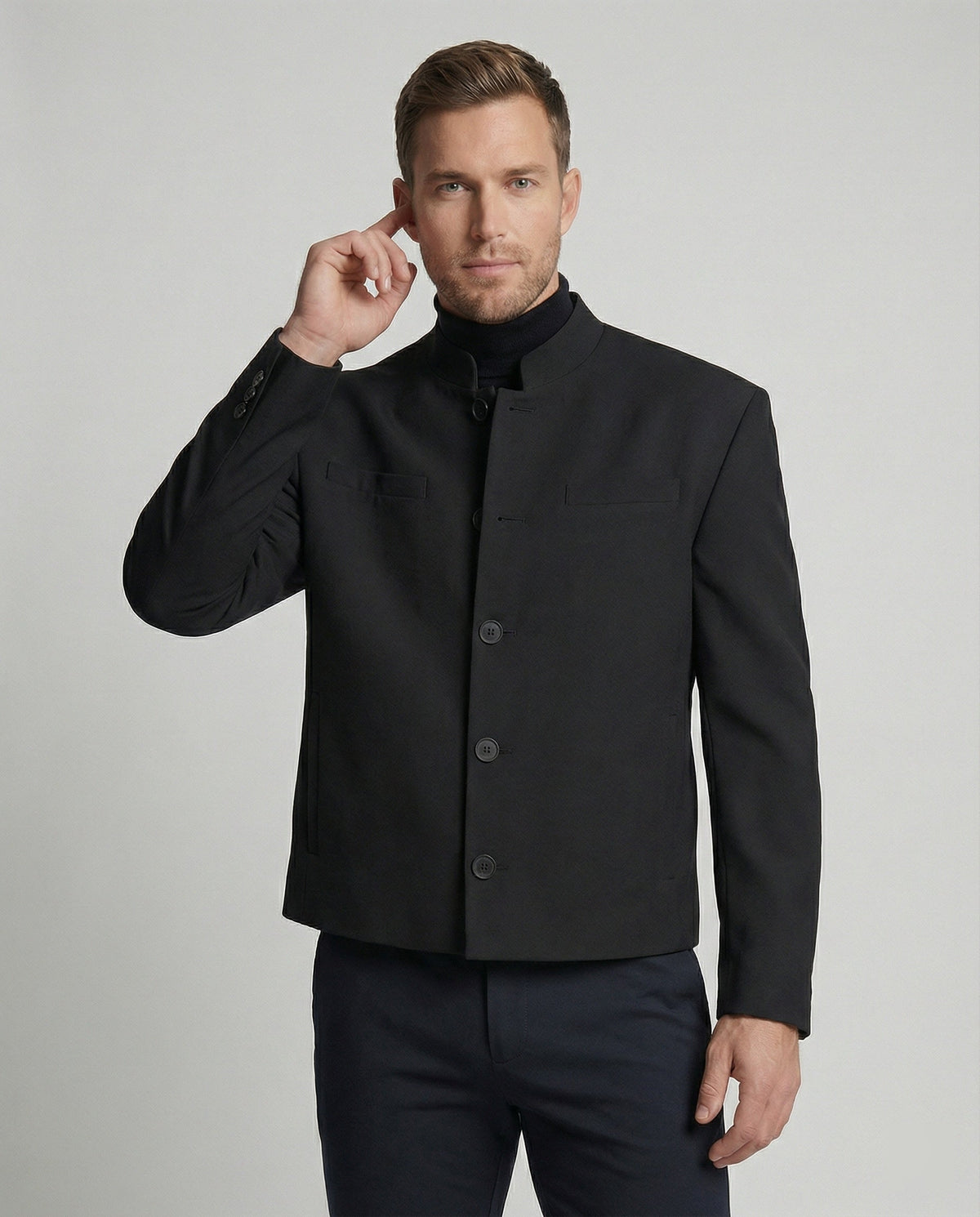 Men's New Chinese Style Short Stand Collar Jacket - Black