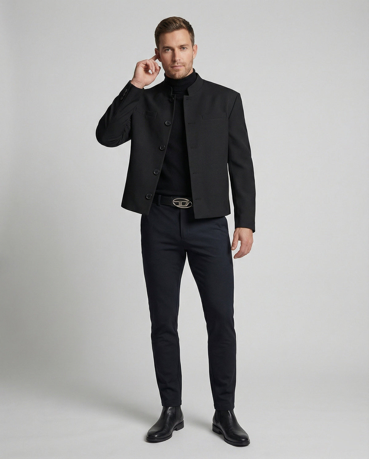 Men's New Chinese Style Short Stand Collar Jacket - Black