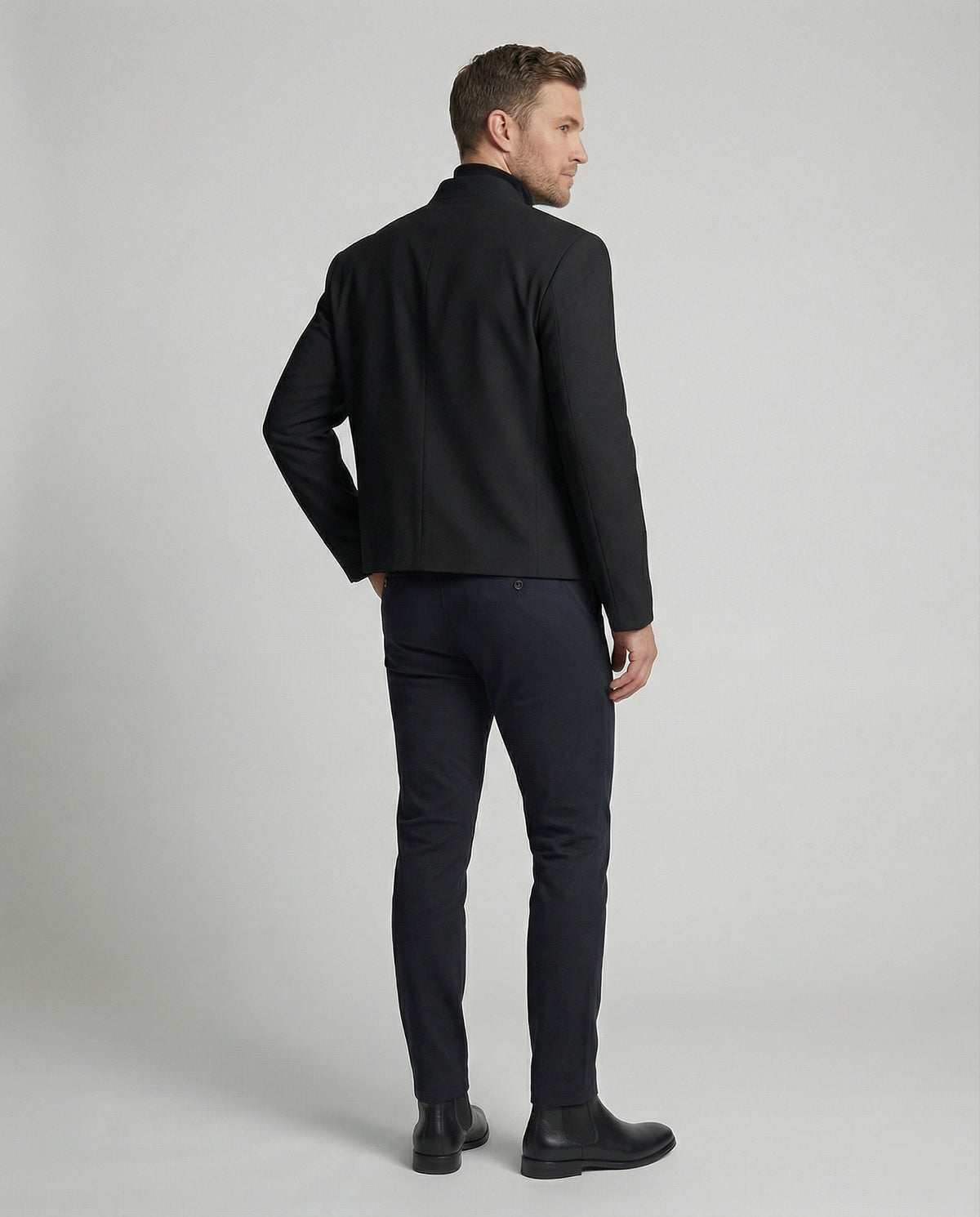 Men's New Chinese Style Short Stand Collar Jacket - Black