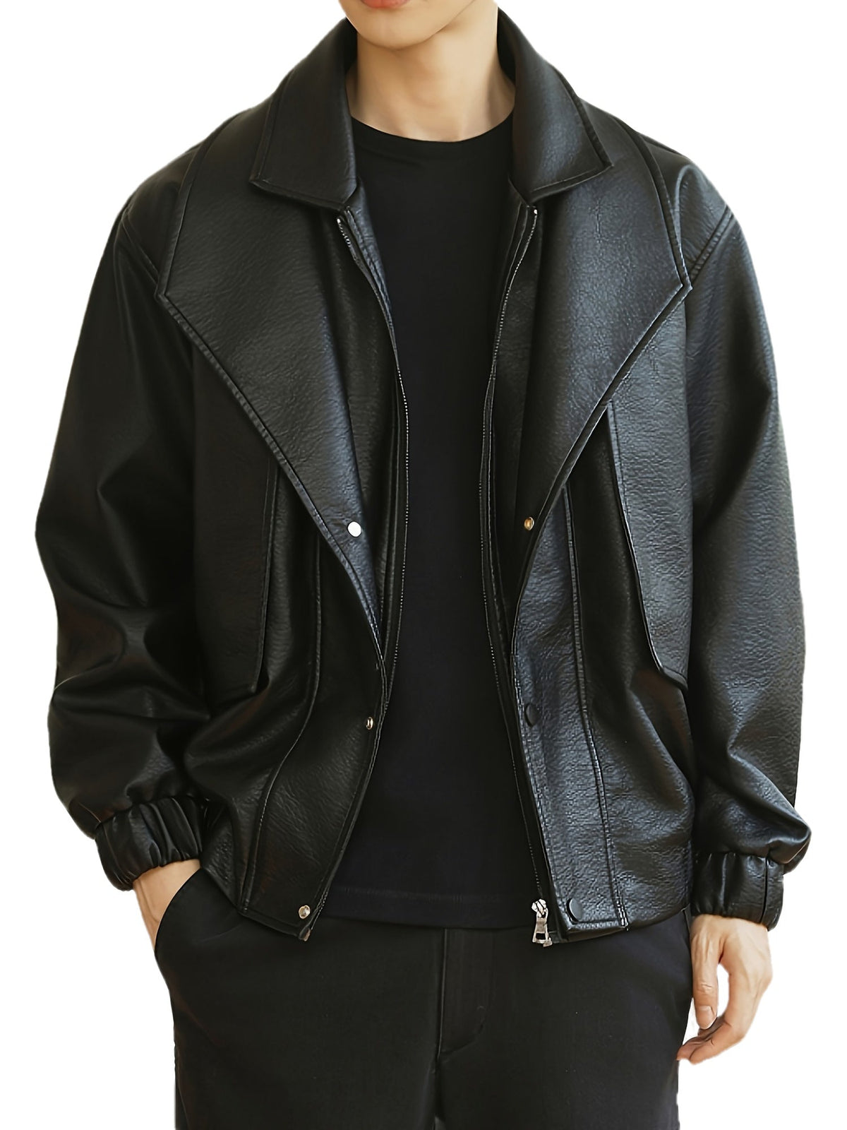 Men's Regular Fit Faux Leather Casual Bomber Jacket