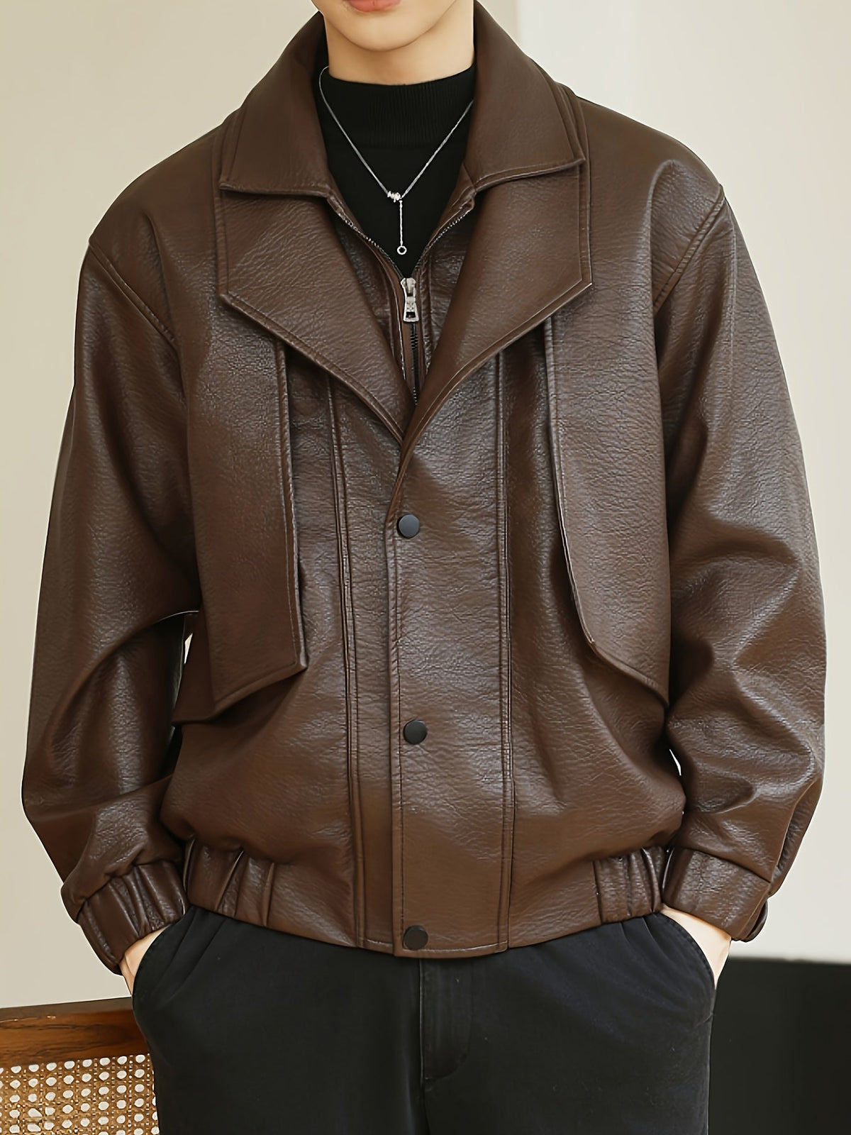 Men's Regular Fit Faux Leather Casual Bomber Jacket