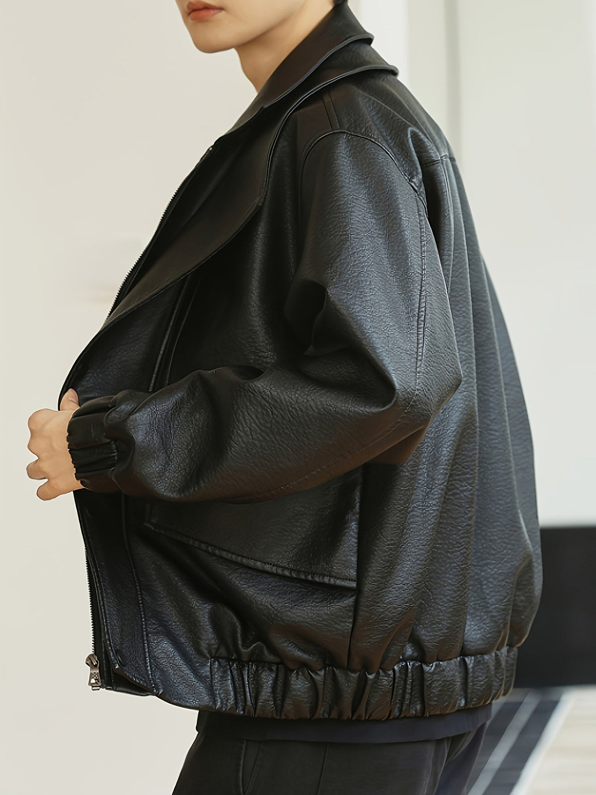 Men's Regular Fit Faux Leather Casual Bomber Jacket