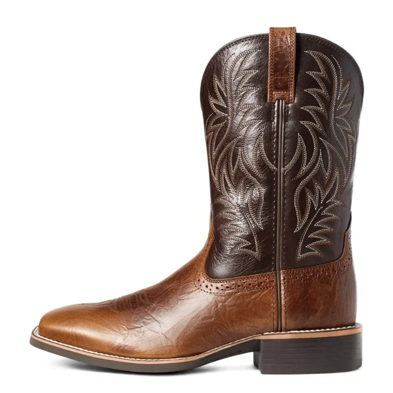 Men's Retro Embroidered Leather Cowboy Boots
