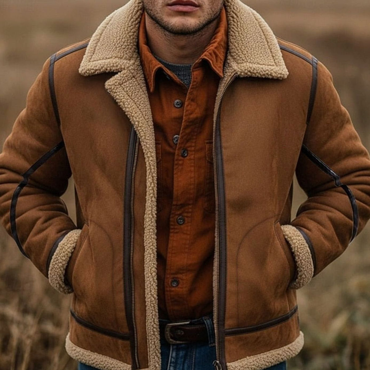 Men's Sherpa-Lined Full-Zip Aviator Bomber Jacket