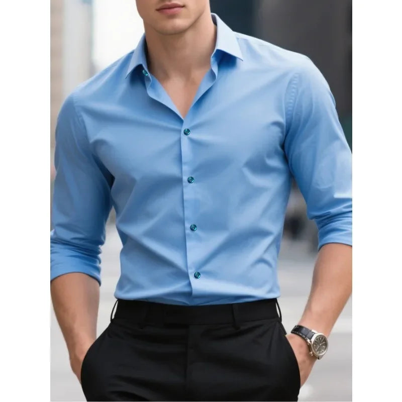 Men's Slim-Fit Button-Down Shirt for Business & Casual Wear