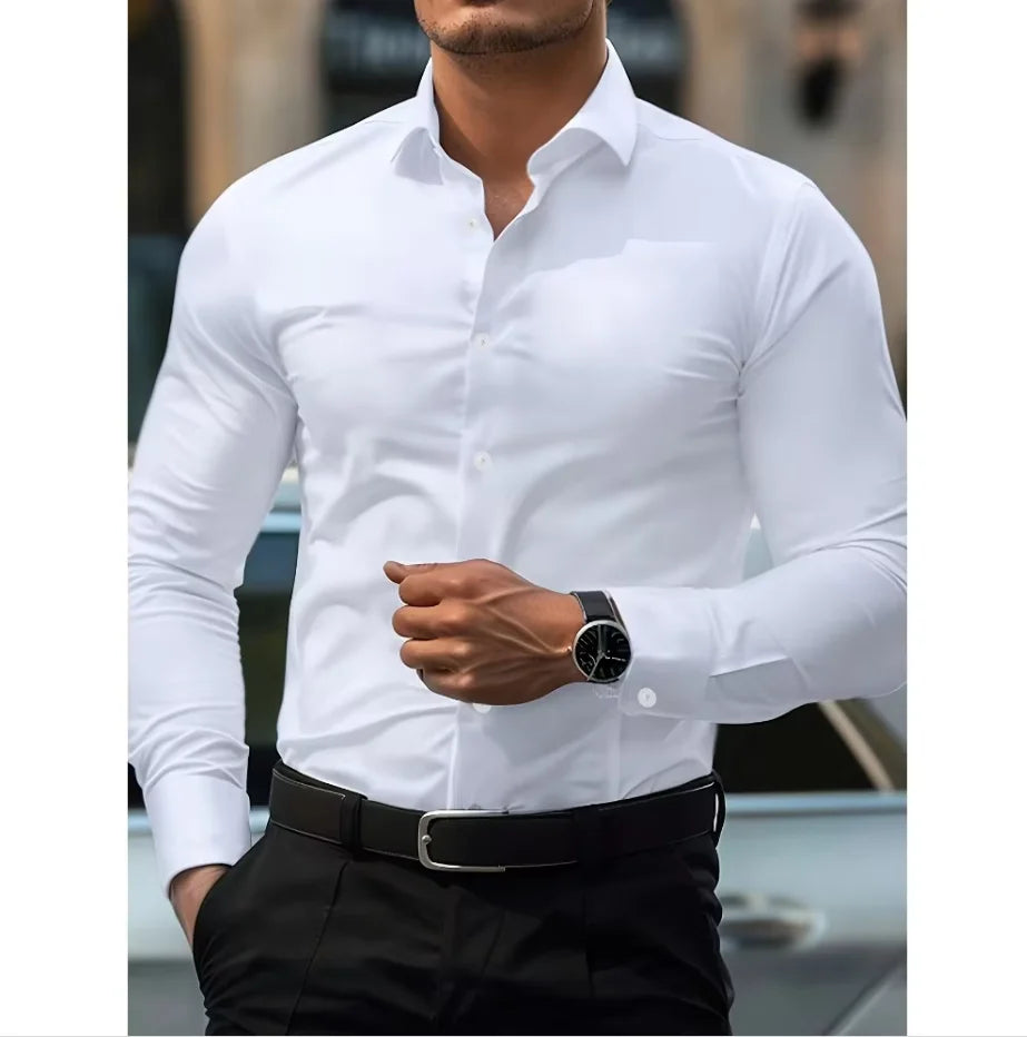 Men's Slim-Fit Button-Down Shirt for Business & Casual Wear