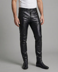Men's Slim Fit Faux Leather Pants with Quilted Details