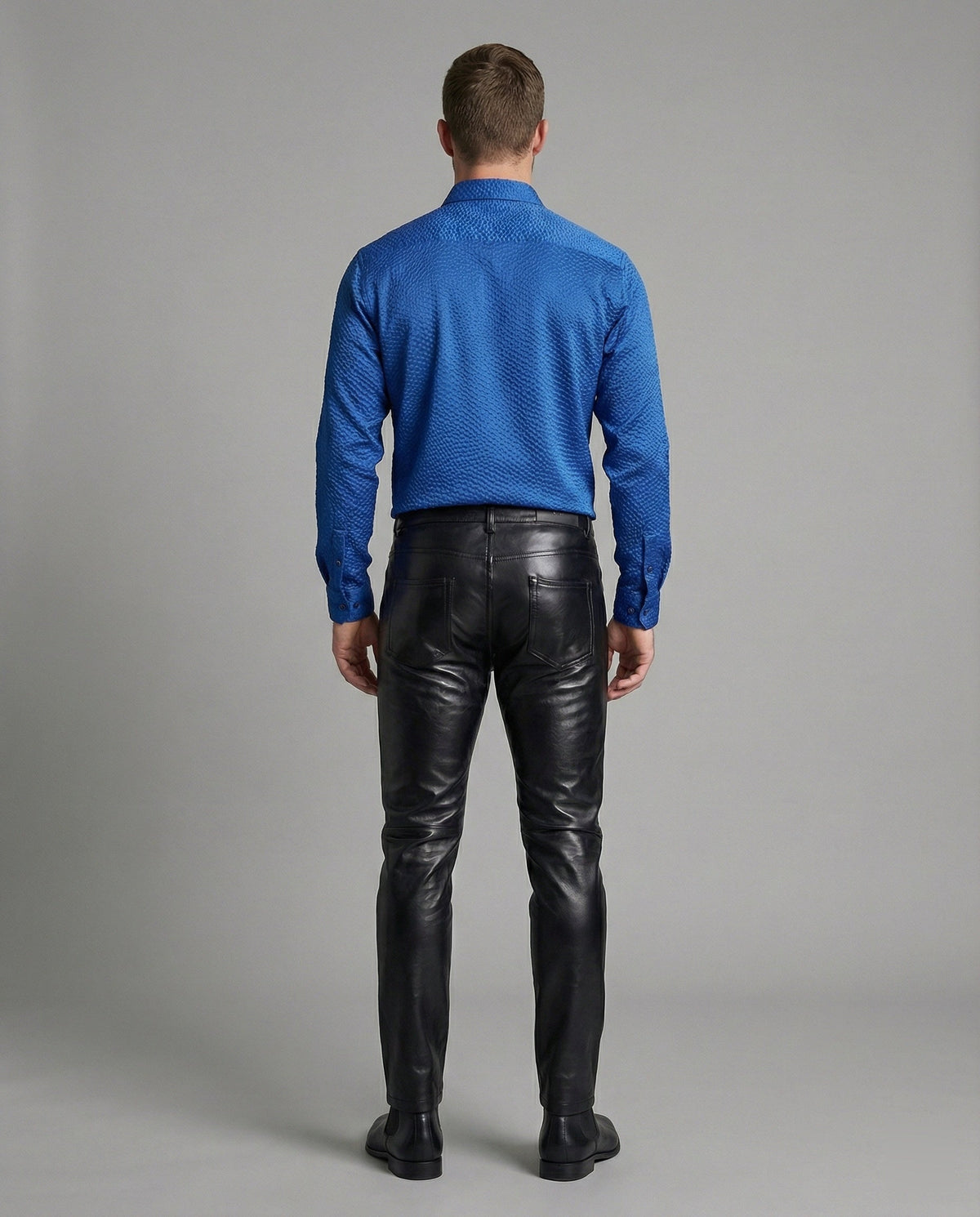 Men's Slim Fit Faux Leather Pants with Quilted Details