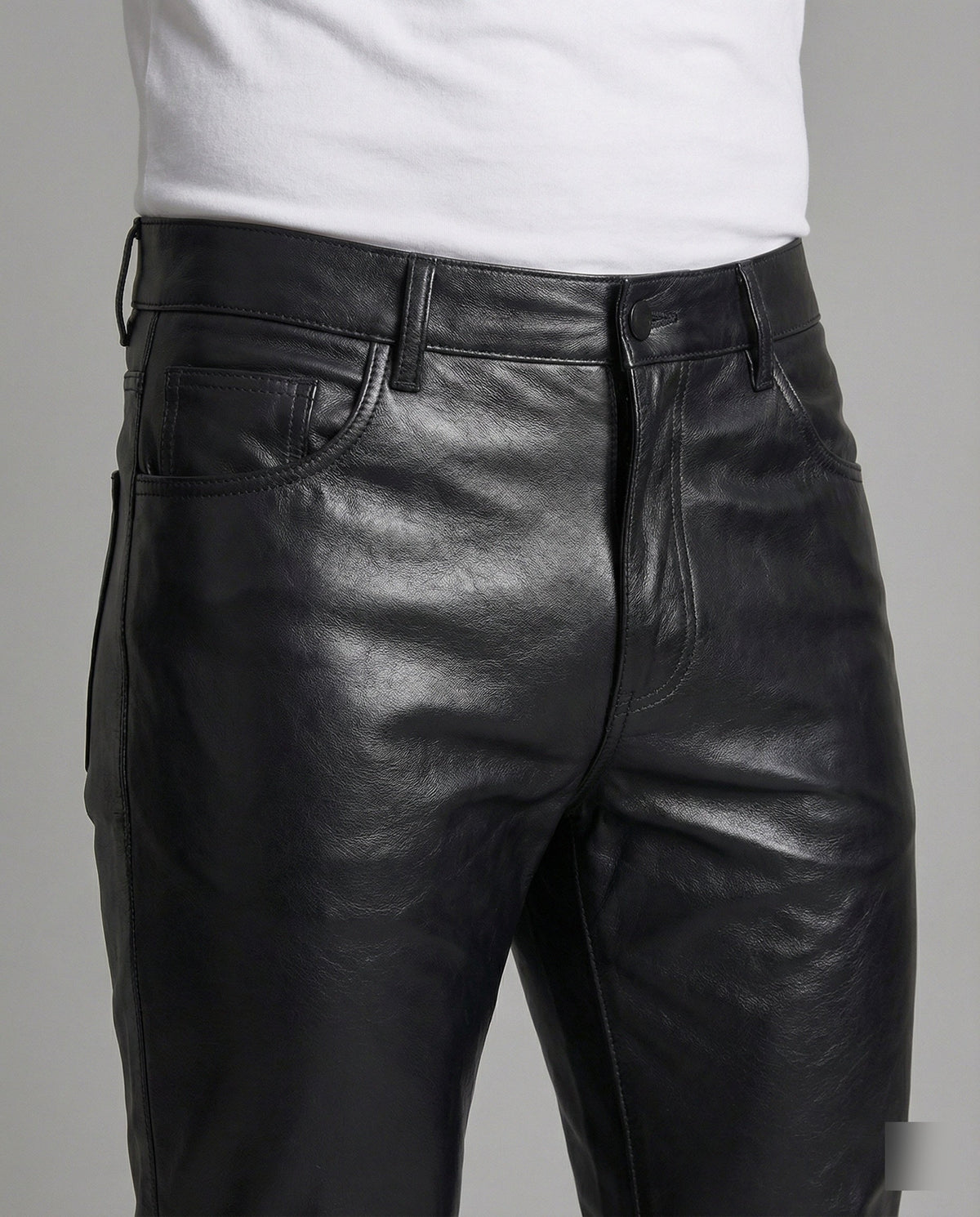 Men's Slim Fit Faux Leather Pants with Quilted Details