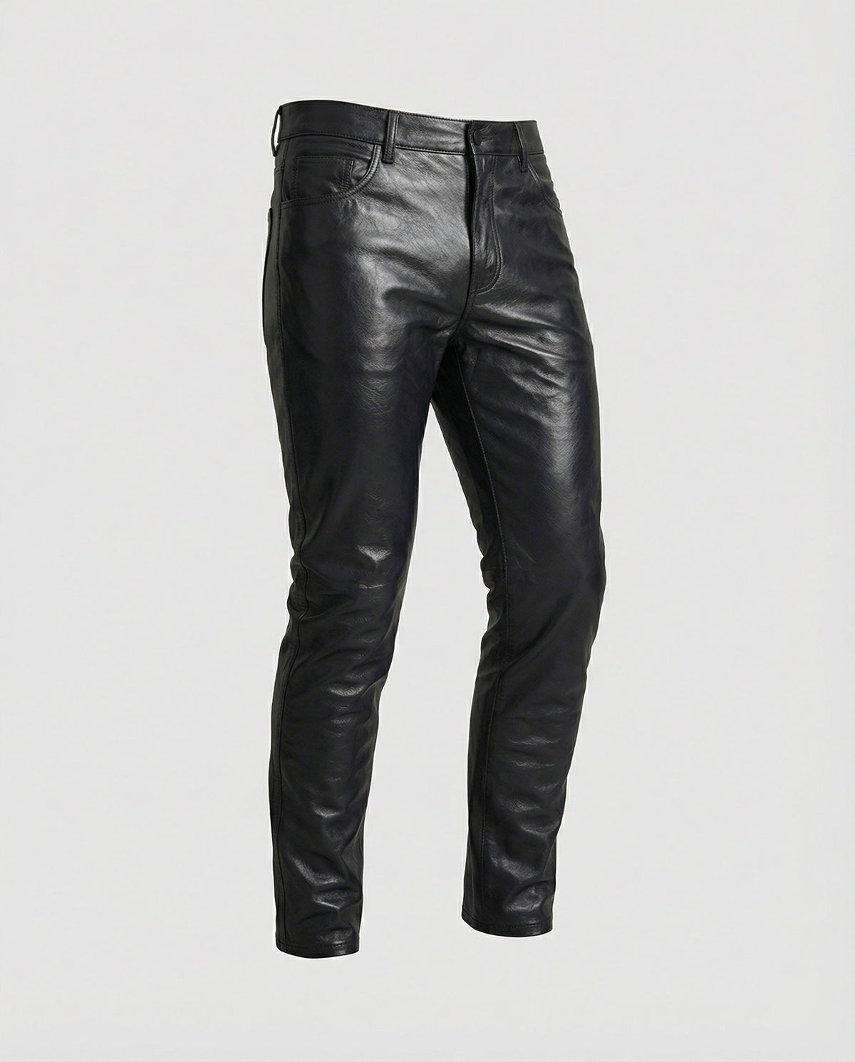 Men's Slim Fit Faux Leather Pants with Quilted Details