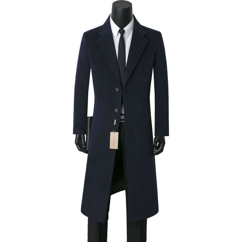 Men's Slim Fit Single-Breasted Knee-Length Coat with Notched Lapel