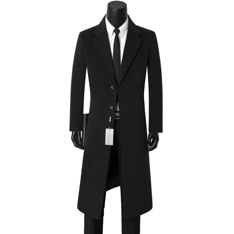 Men's Slim Fit Single-Breasted Knee-Length Coat with Notched Lapel