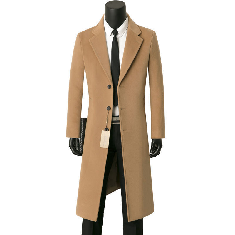 Men's Slim Fit Single-Breasted Knee-Length Coat with Notched Lapel