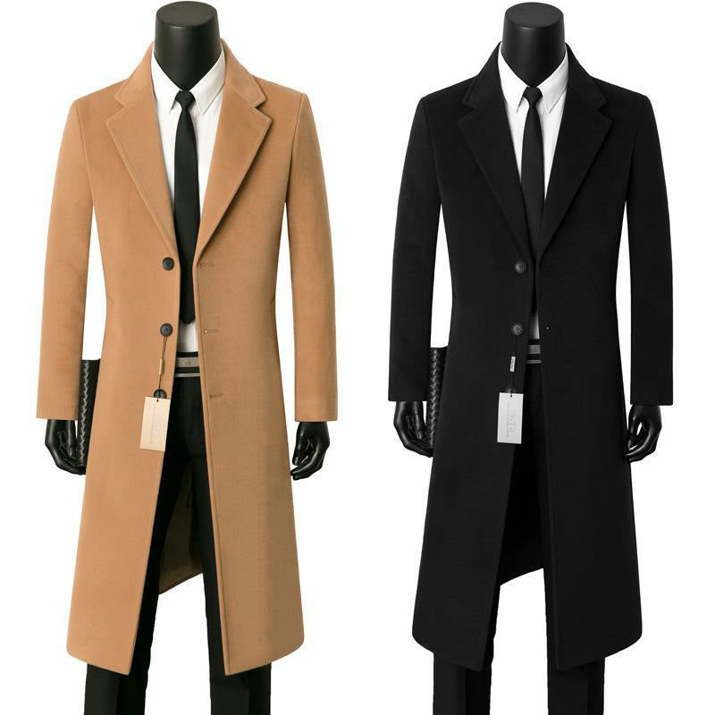 Men's Slim Fit Single-Breasted Knee-Length Coat with Notched Lapel