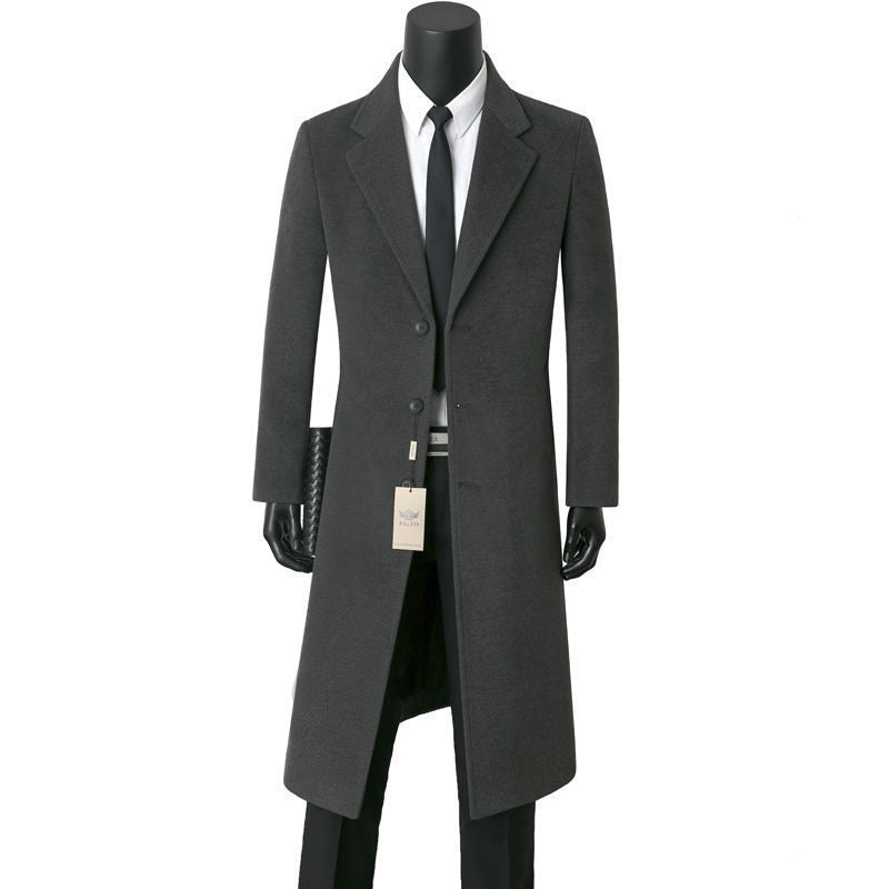 Men's Slim Fit Single-Breasted Knee-Length Coat with Notched Lapel