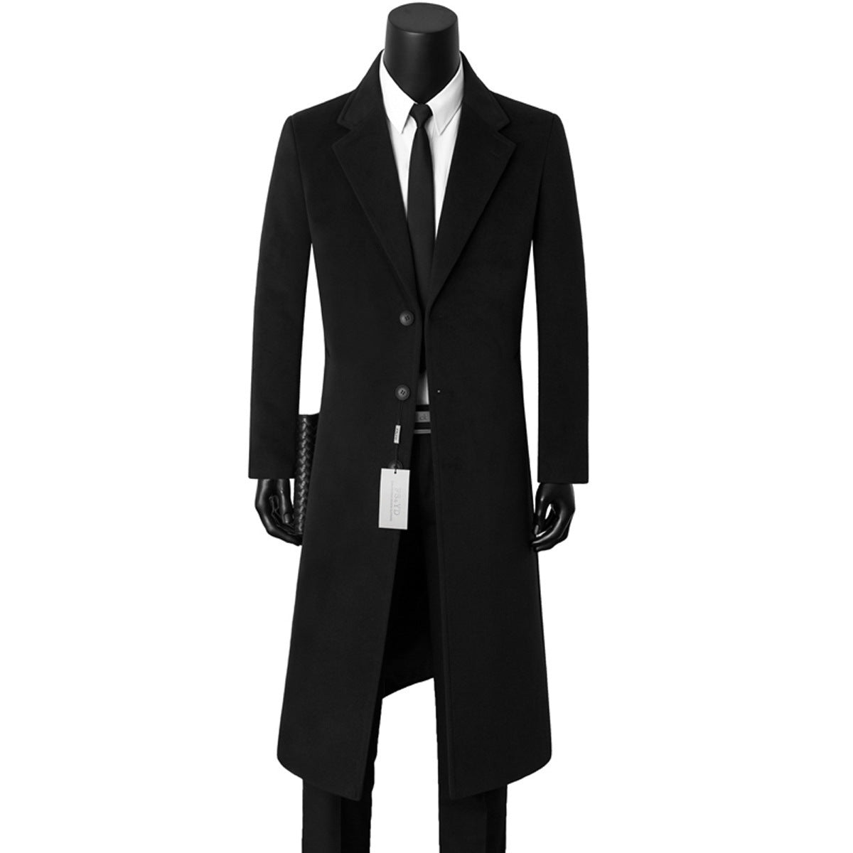Men's Slim Fit Single-Breasted Knee-Length Coat with Notched Lapel