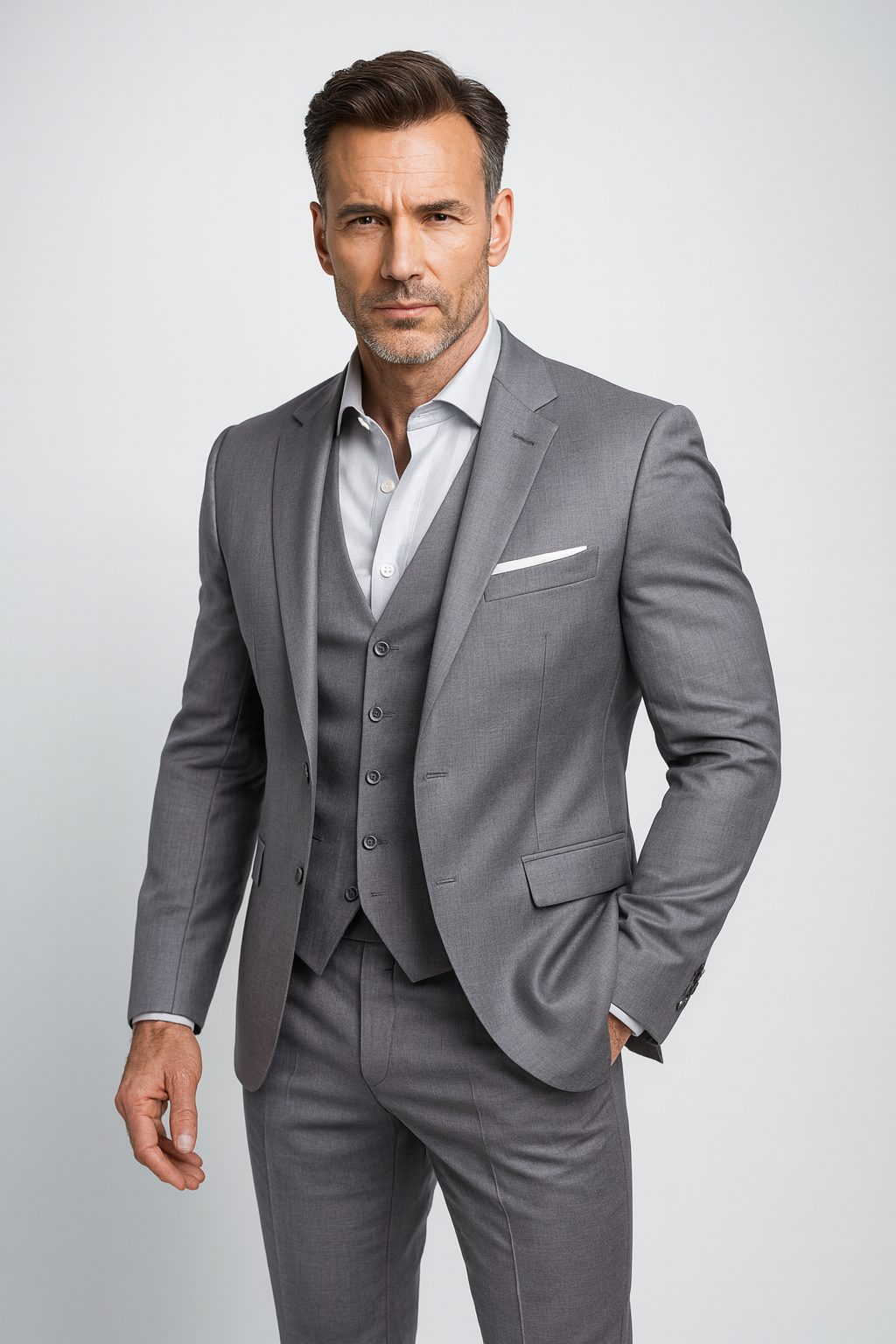 Men's Slim Fit Three-Piece Formal Suit and Waistcoat Set