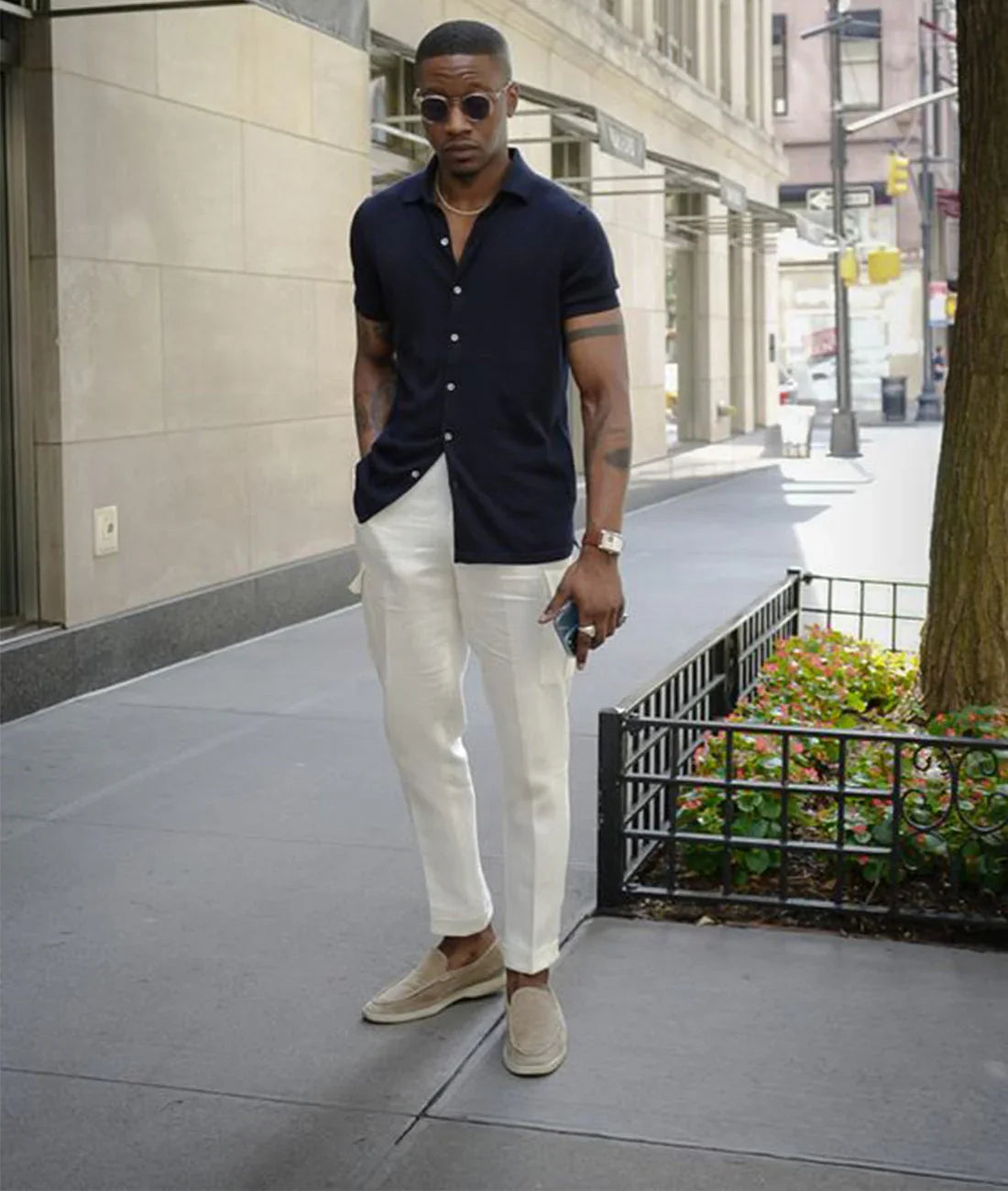 Men's Slip-On Loafers with White Sole and Contrast Stitching