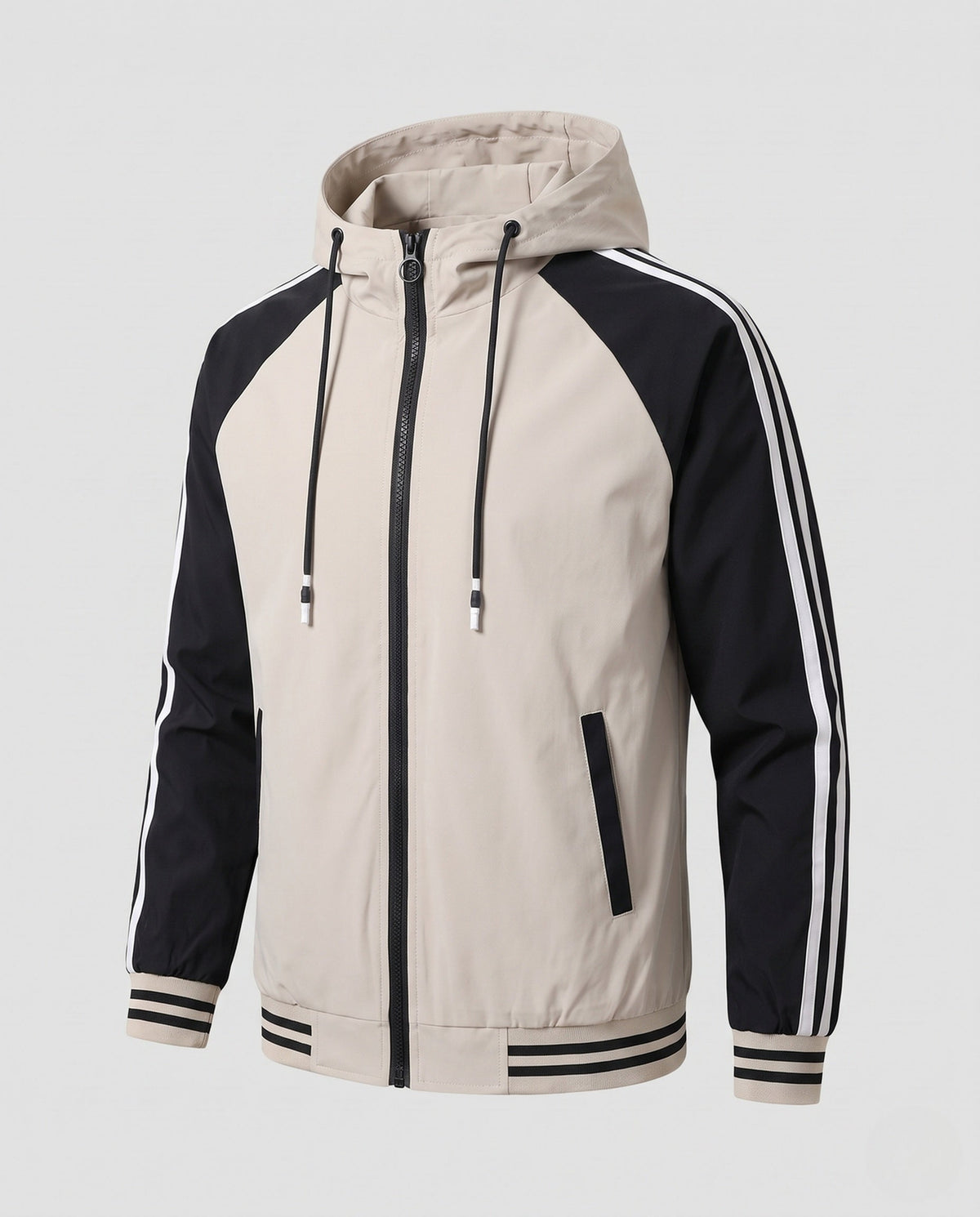 Men's Sporty Color-Block Hooded Jacket with Pockets