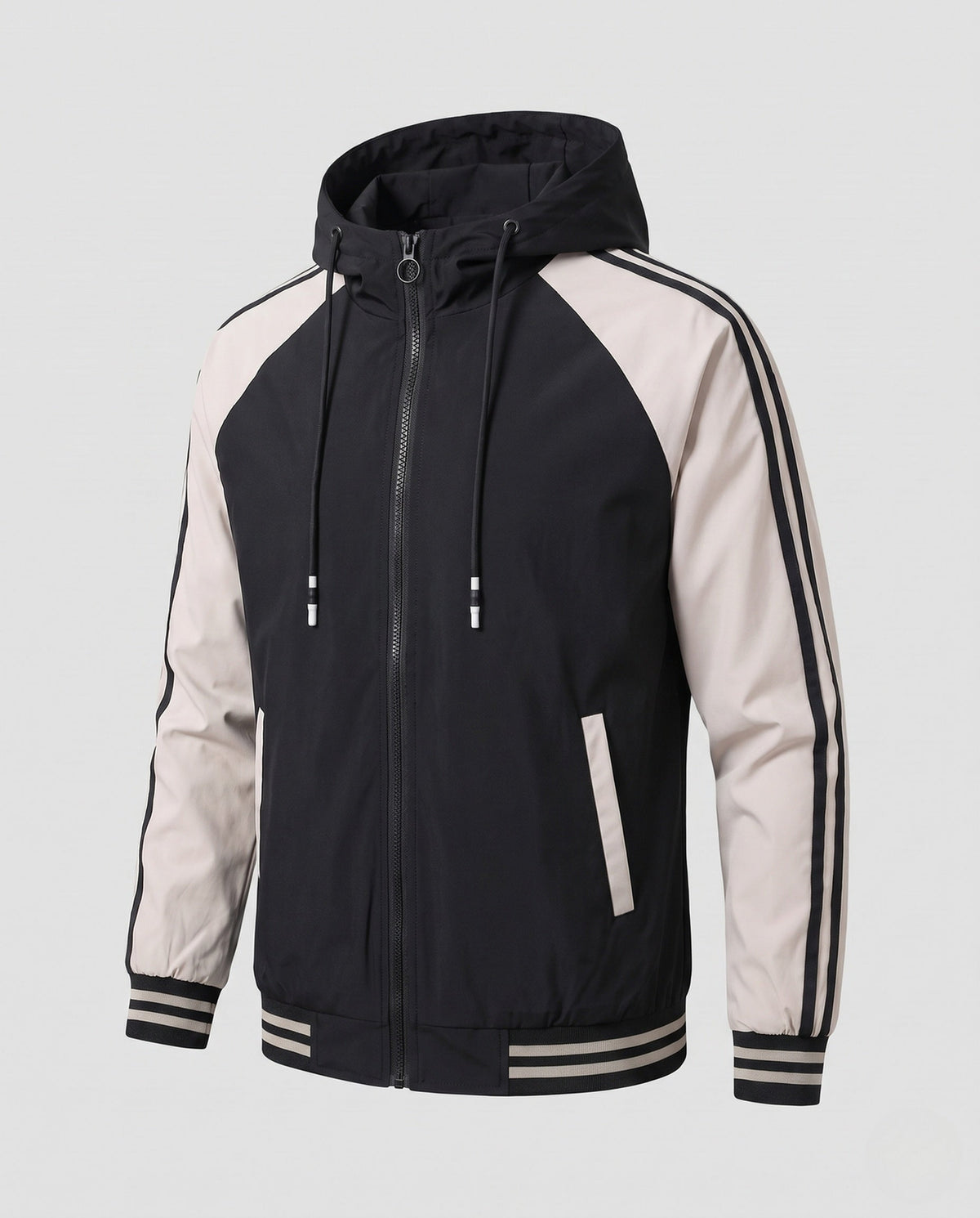 Men's Sporty Color-Block Hooded Jacket with Pockets