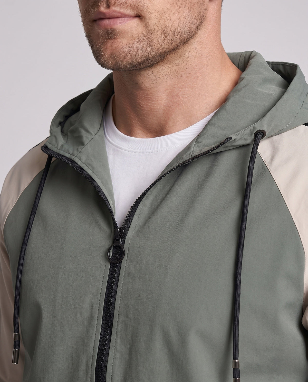 Men's Sporty Color-Block Hooded Jacket with Pockets