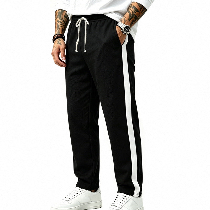 Men's Straight Leg Athletic Track Pants with Side Contrast Stripe and Drawstring Waist