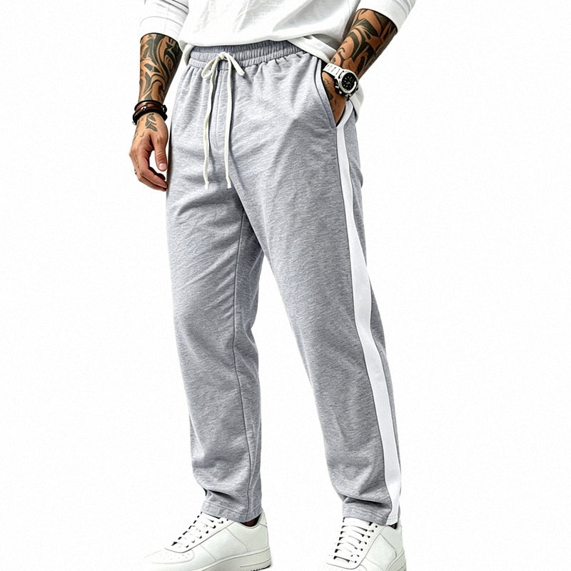 Men's Straight Leg Athletic Track Pants with Side Contrast Stripe and Drawstring Waist