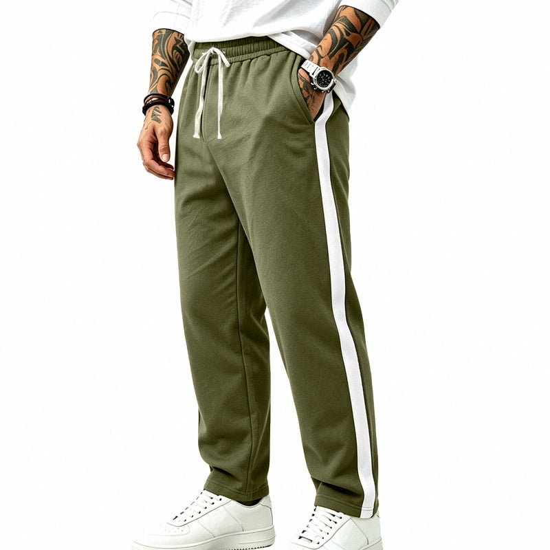 Men's Straight Leg Athletic Track Pants with Side Contrast Stripe and Drawstring Waist