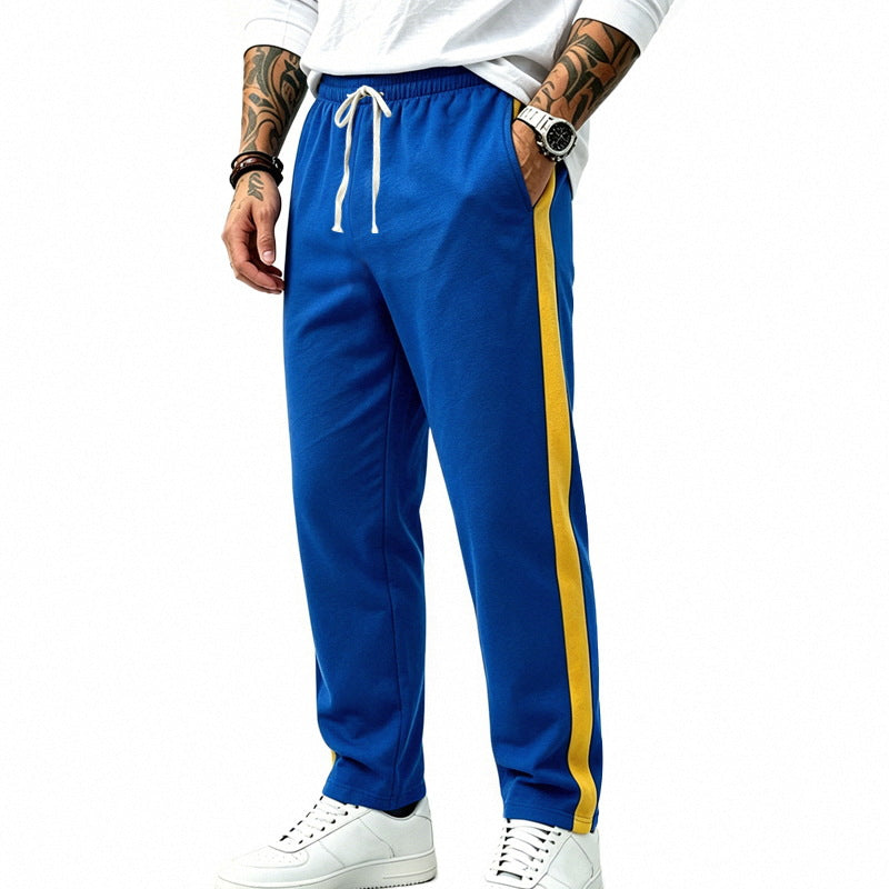 Men's Straight Leg Athletic Track Pants with Side Contrast Stripe and Drawstring Waist