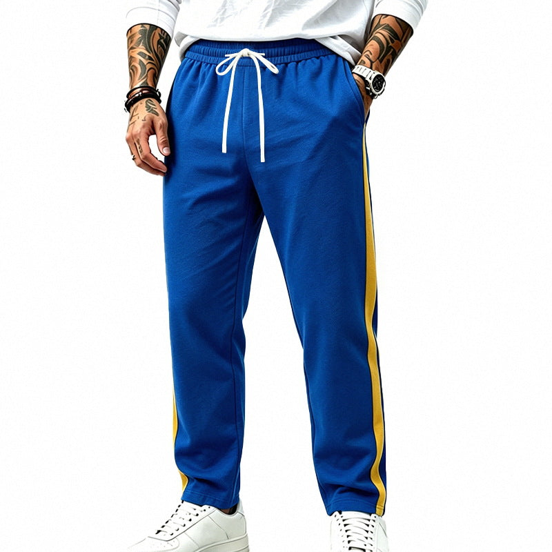 Men's Straight Leg Athletic Track Pants with Side Contrast Stripe and Drawstring Waist
