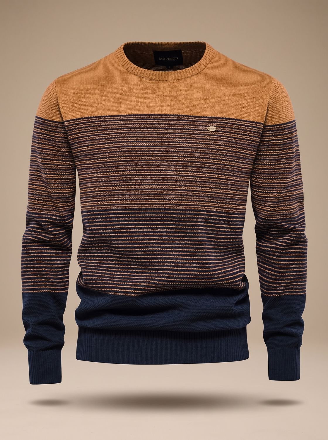 Men's Striped Colorblock Crew Neck Knit Pullover Sweater
