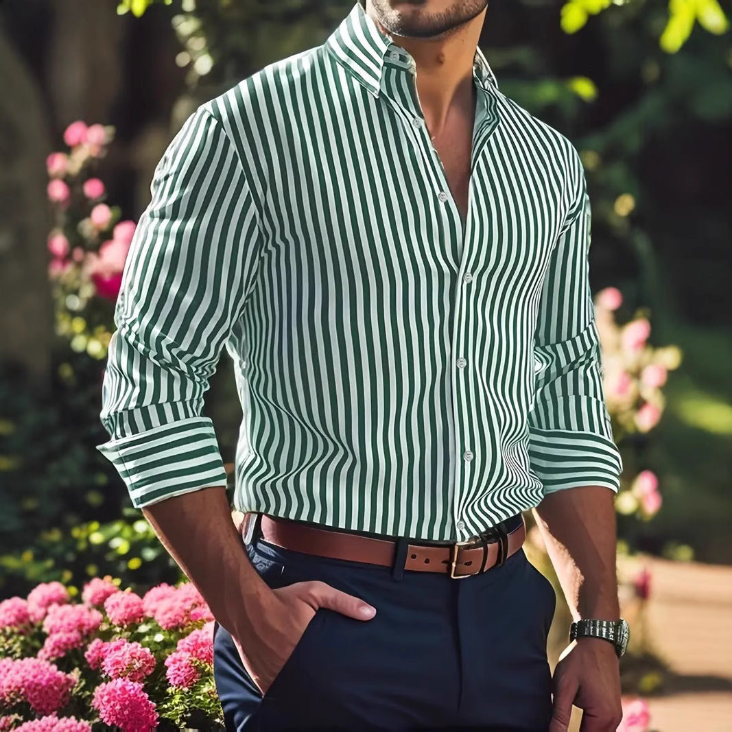 Men's Striped Print Long Sleeve Shirt
