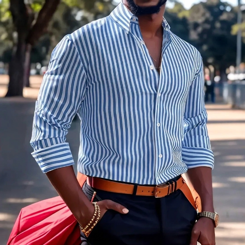 Men's Striped Print Long Sleeve Shirt