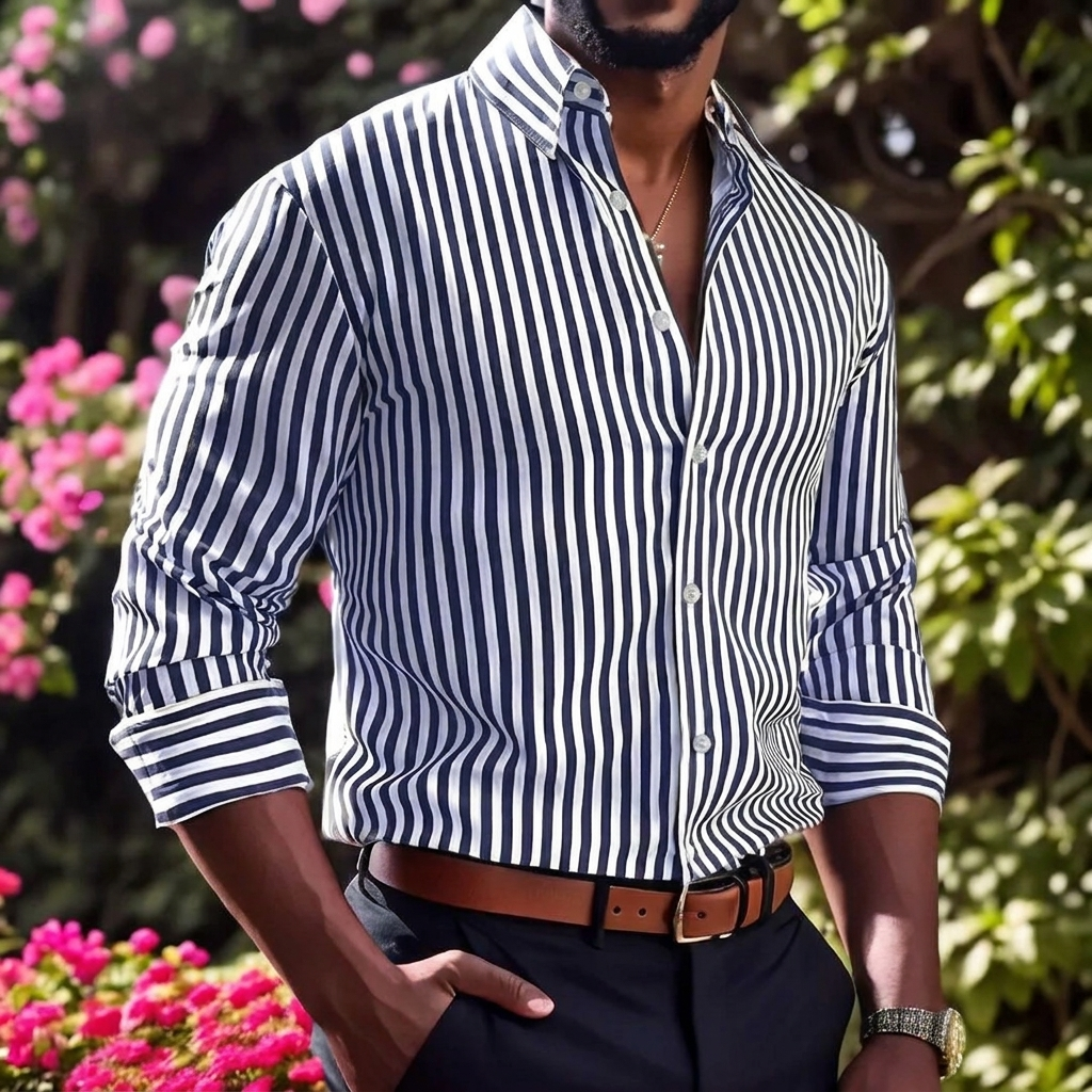 Men's Striped Print Long Sleeve Shirt