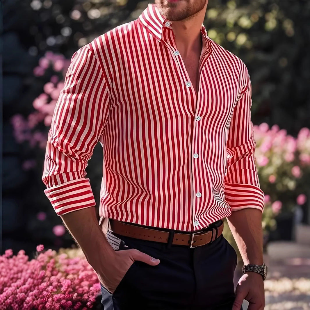 Men's Striped Print Long Sleeve Shirt