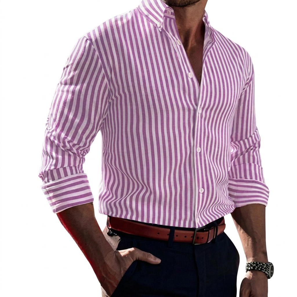 Men's Striped Print Long Sleeve Shirt