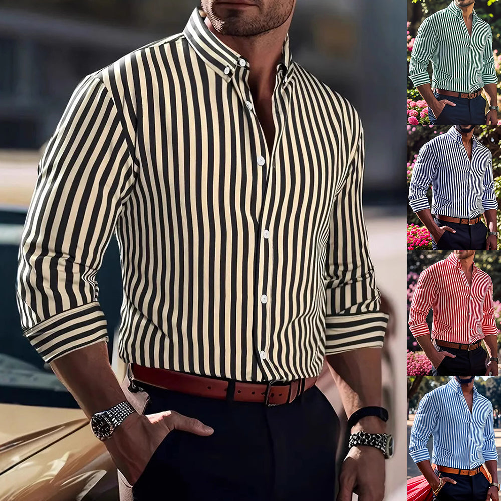 Men's Striped Print Long Sleeve Shirt
