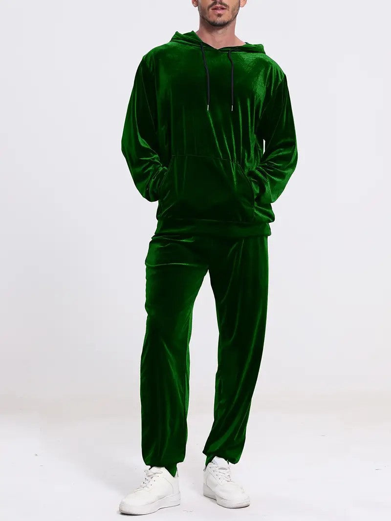 Men's Velour Leisure Suit with Hoodie and Casual Joggers