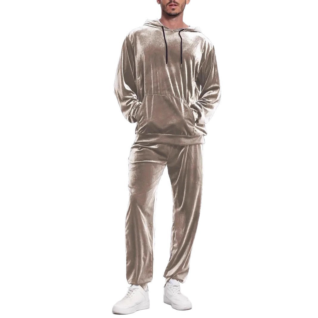 Men's Velour Leisure Suit with Hoodie and Casual Joggers