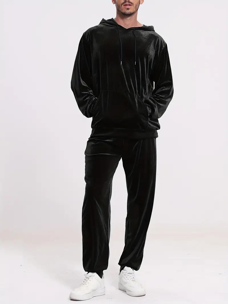 Men's Velour Leisure Suit with Hoodie and Casual Joggers
