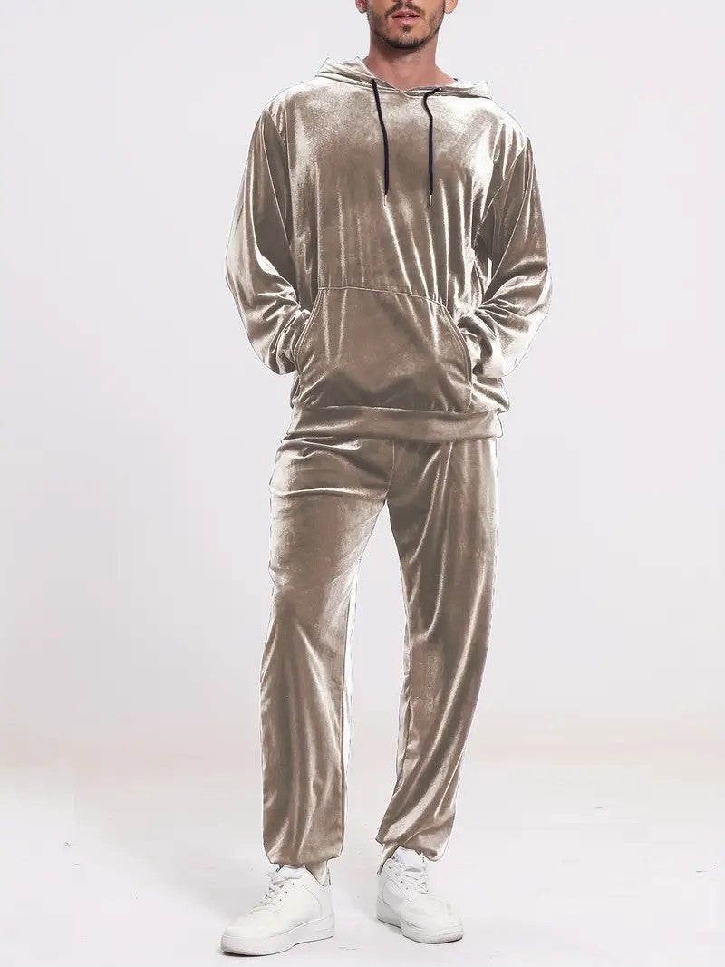 Men's Velour Leisure Suit with Hoodie and Casual Joggers