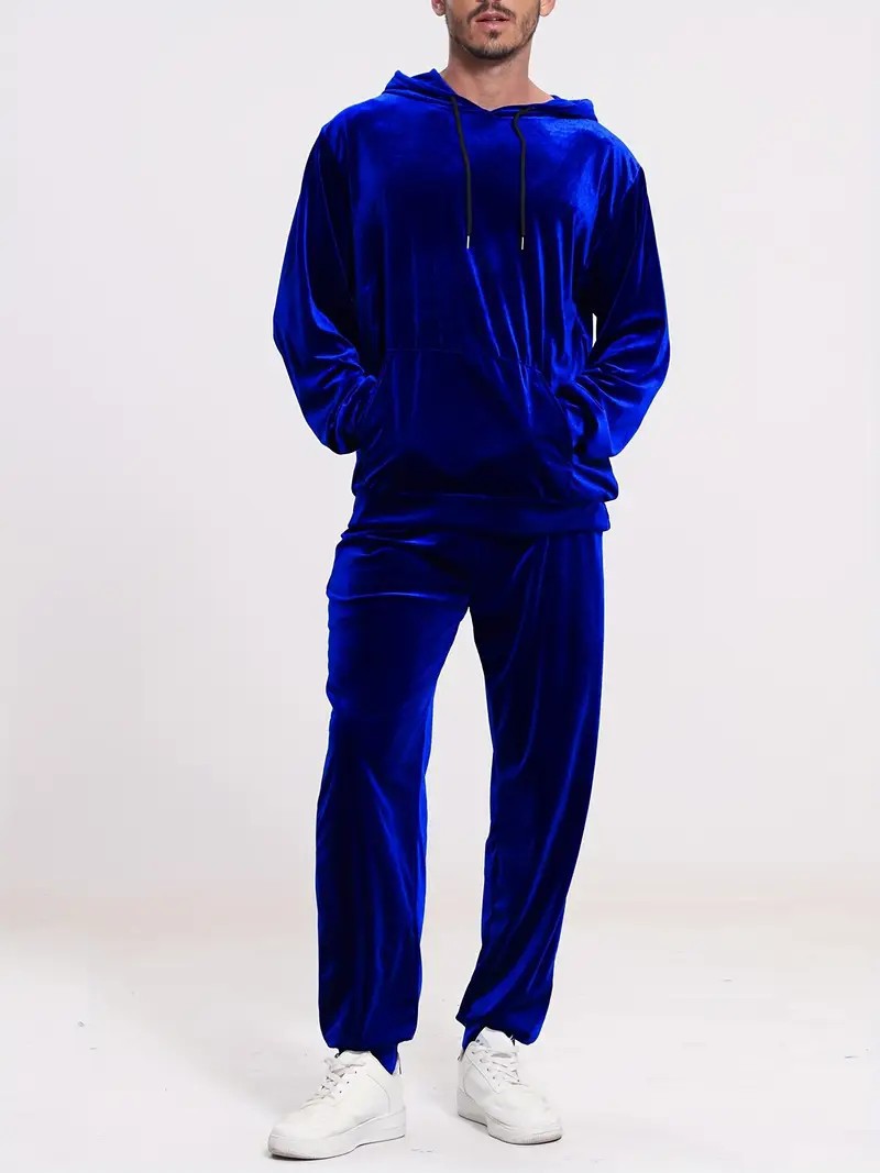 Men's Velour Leisure Suit with Hoodie and Casual Joggers
