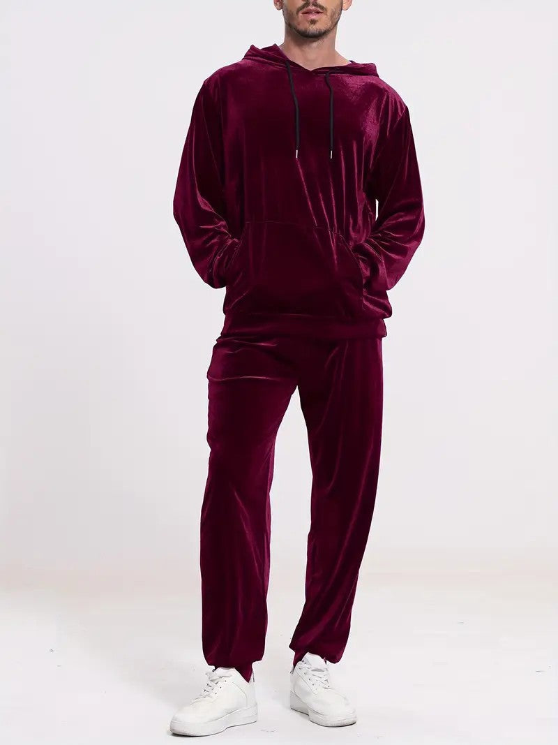 Men's Velour Leisure Suit with Hoodie and Casual Joggers