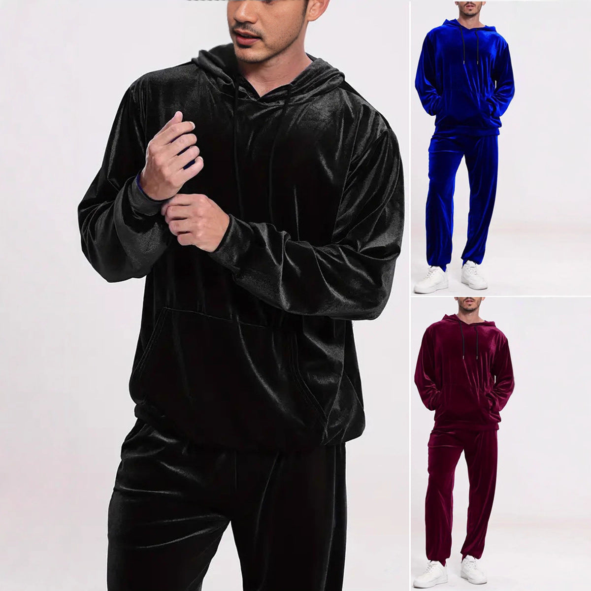 Men's Velour Leisure Suit with Hoodie and Casual Joggers