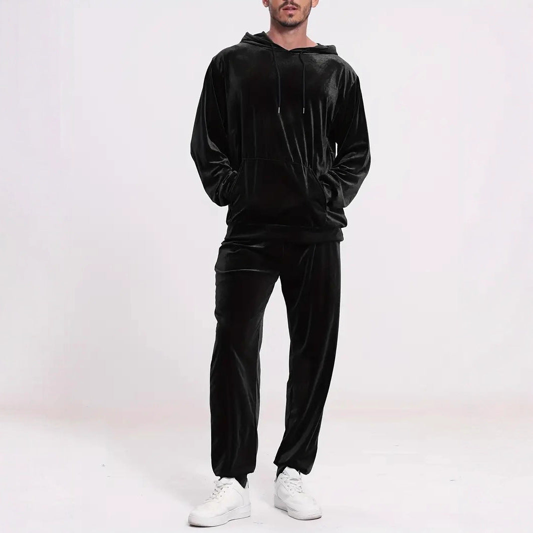 Men's Velour Leisure Suit with Hoodie and Casual Joggers