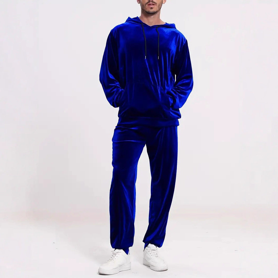Men's Velour Leisure Suit with Hoodie and Casual Joggers