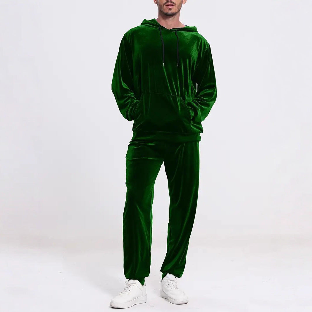 Men's Velour Leisure Suit with Hoodie and Casual Joggers