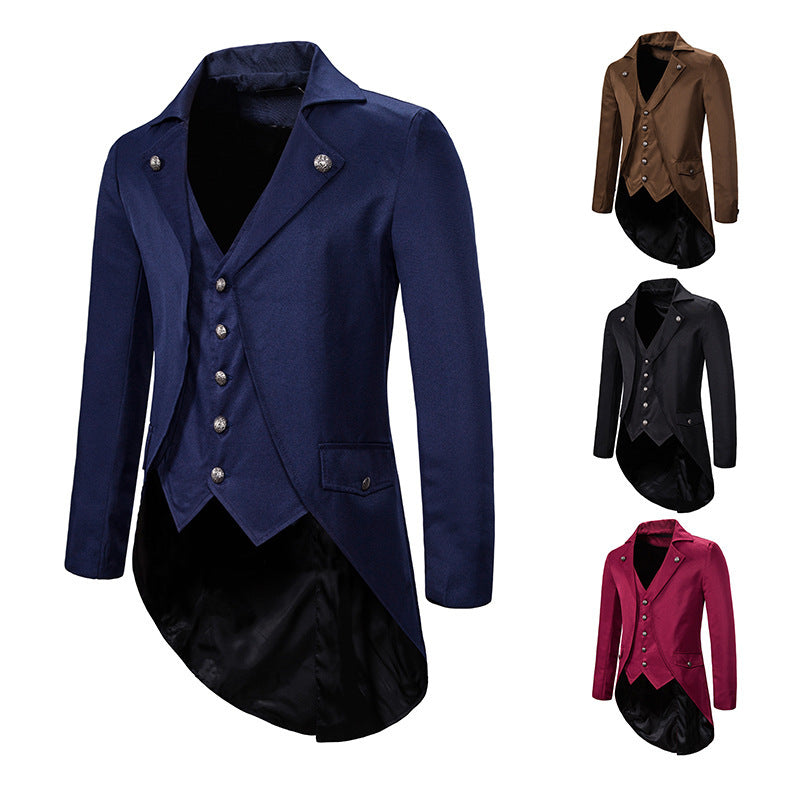 Men's Victorian Swallowtail Tailcoat with Integrated Waistcoat
